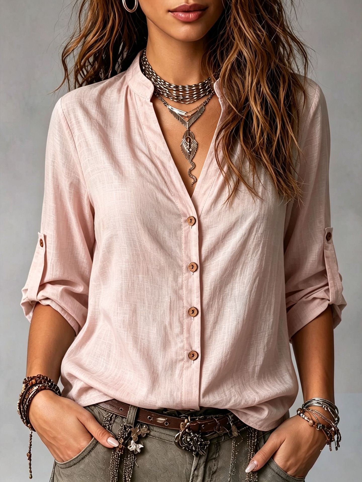 Women's Casual Long-Sleeve Button-Down Shirt