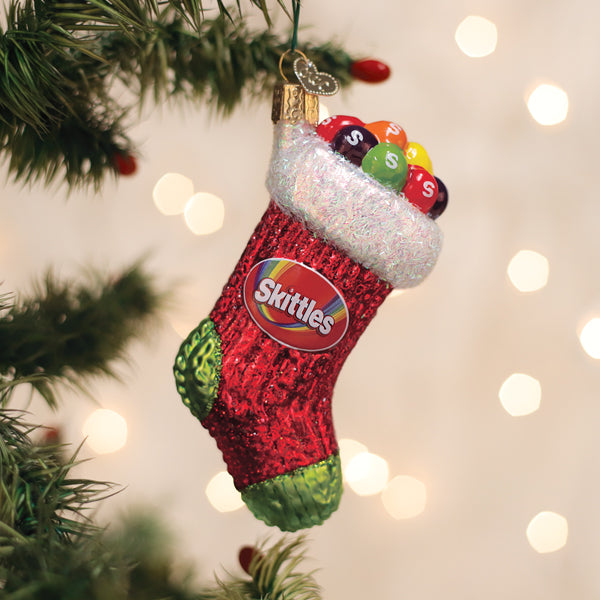 Skittles Stocking  Glass Ornament