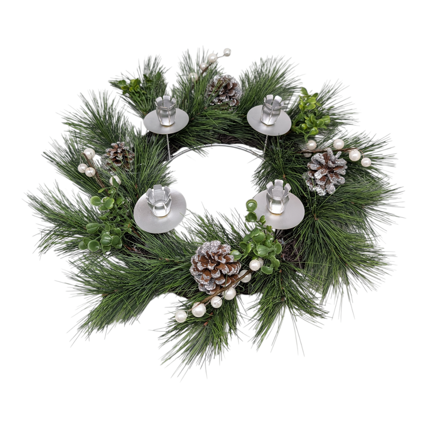 14 Inch Silver Advent Wreath With Pine