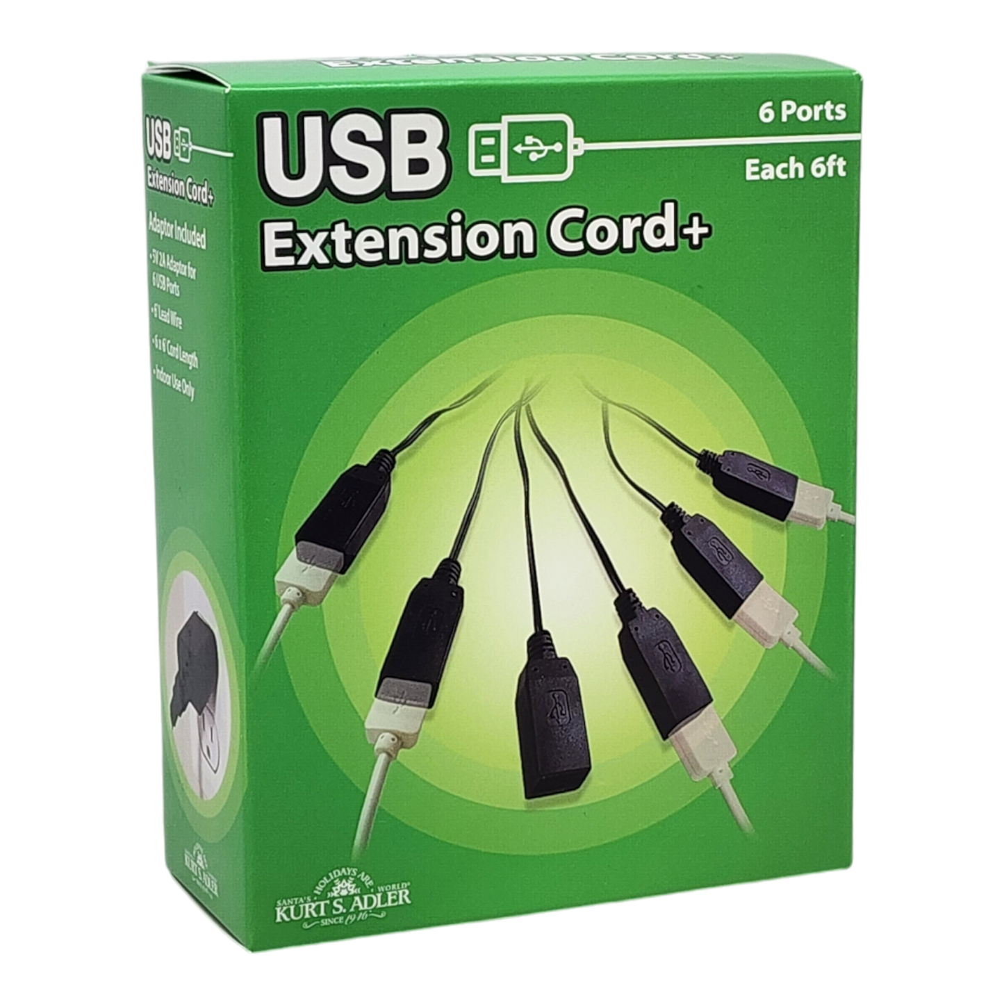6 Port USB Extension Cord with 2 Amp Power Plug - Black