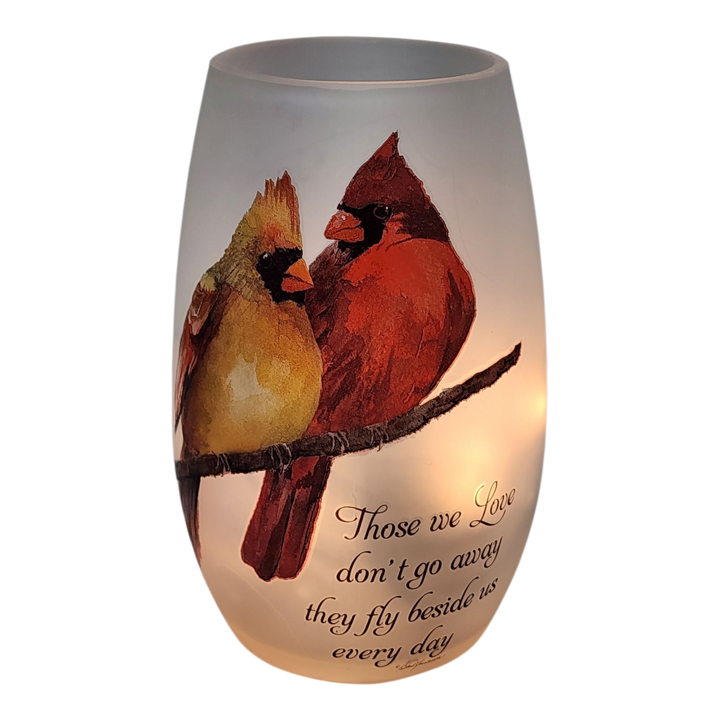 Lighted Glass Vase - Winter Cardinals - 5.25 Inches tall