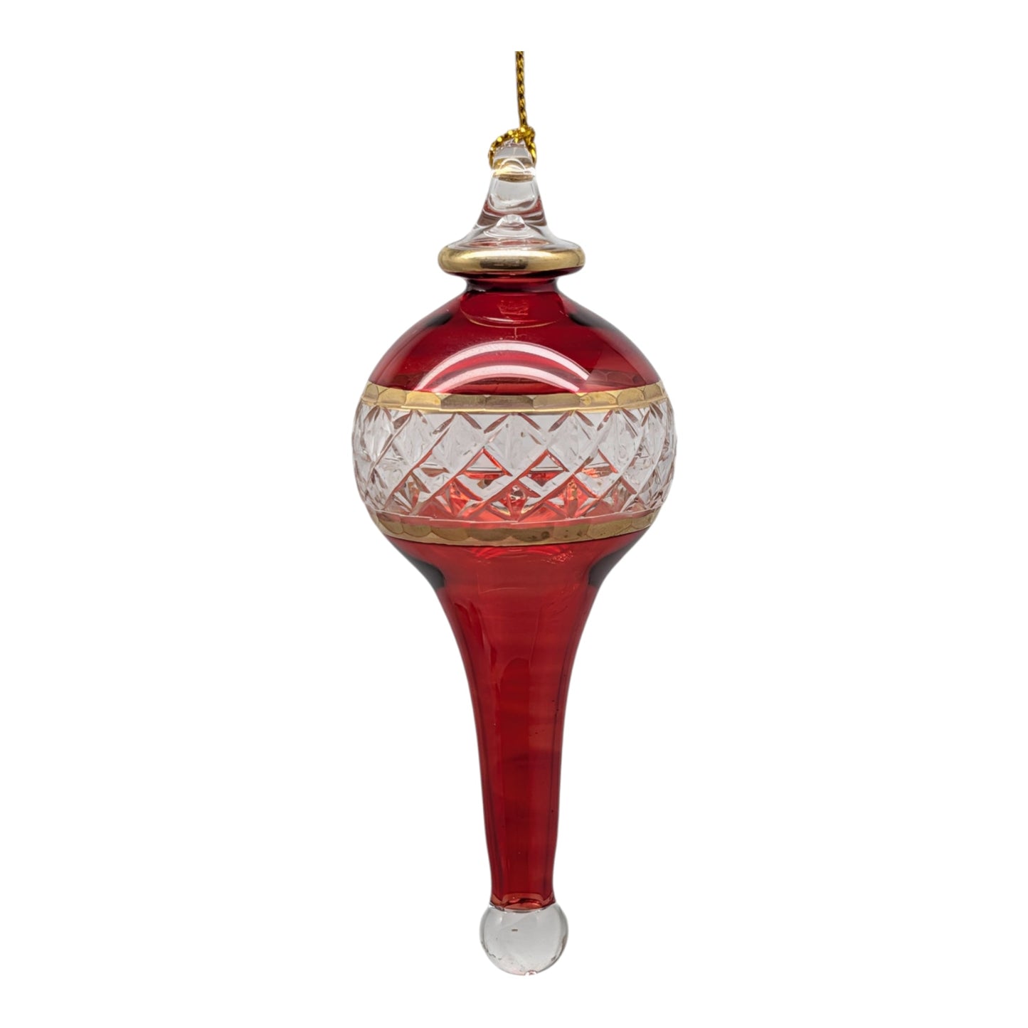 Lattice Glass Ornaments With Gold Accents - Red Stretched Teardrop
