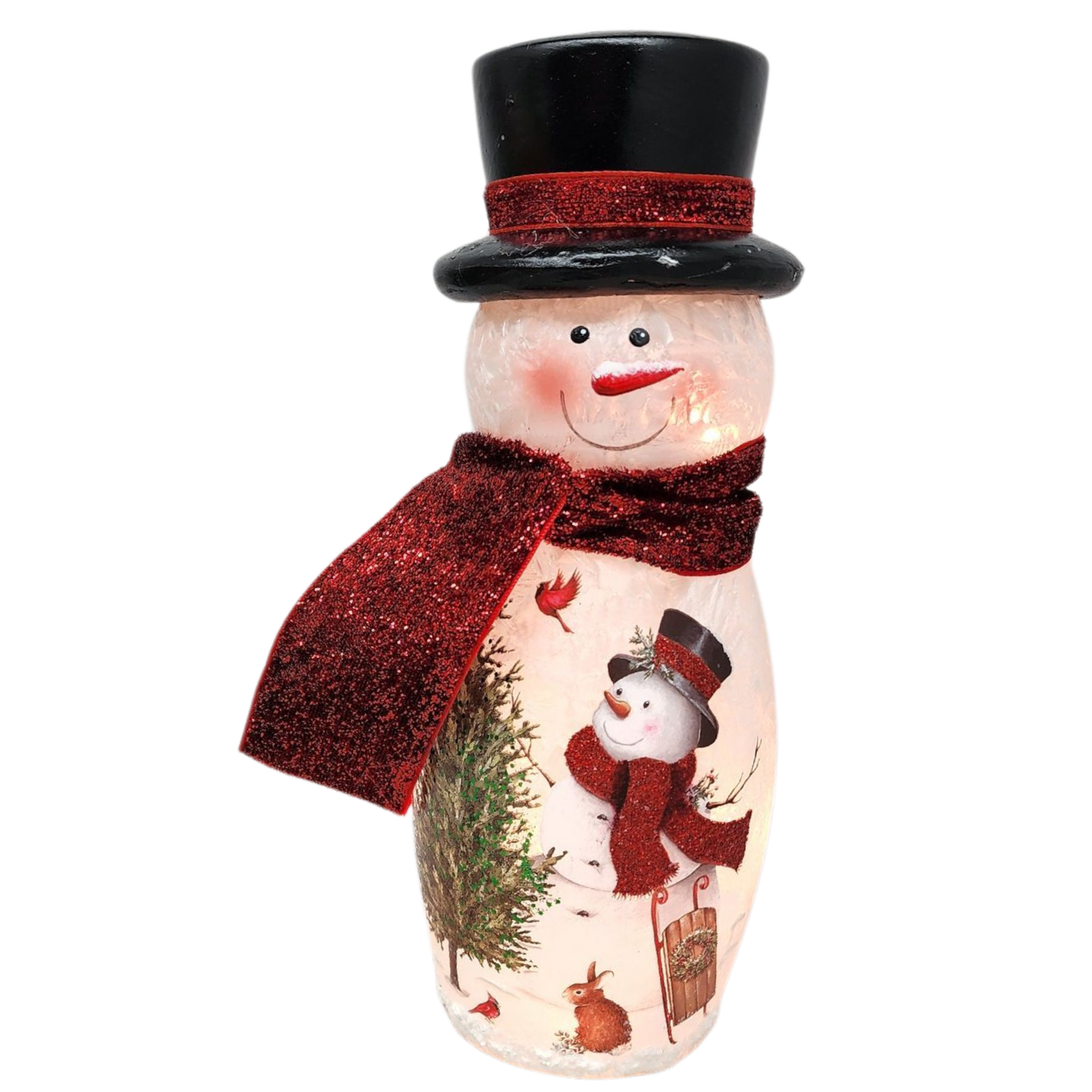 Lighted Glass Vase - Delightful Snowman  -9 Inches tall