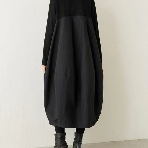 Women's Round-Neck Long-Sleeve Patchwork Maxi Dress