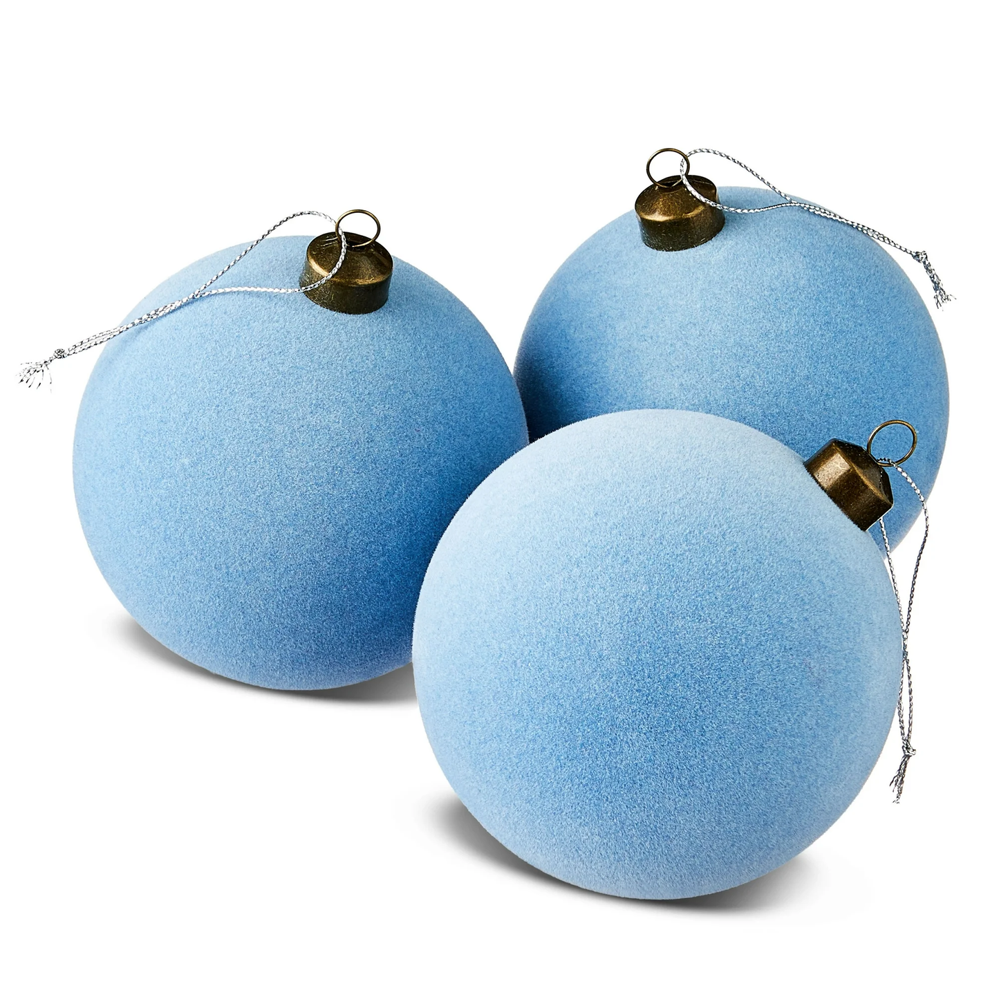 4.5-Inch Light Blue Velvet-Feel Ball Ornaments - Set of 4