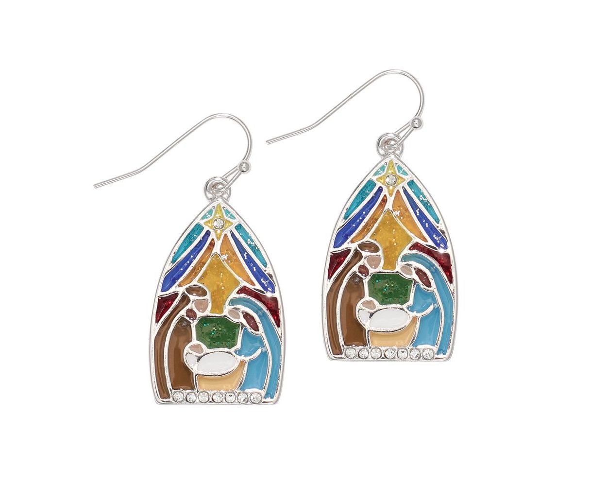 Stained Glass Nativity Scene Earrings