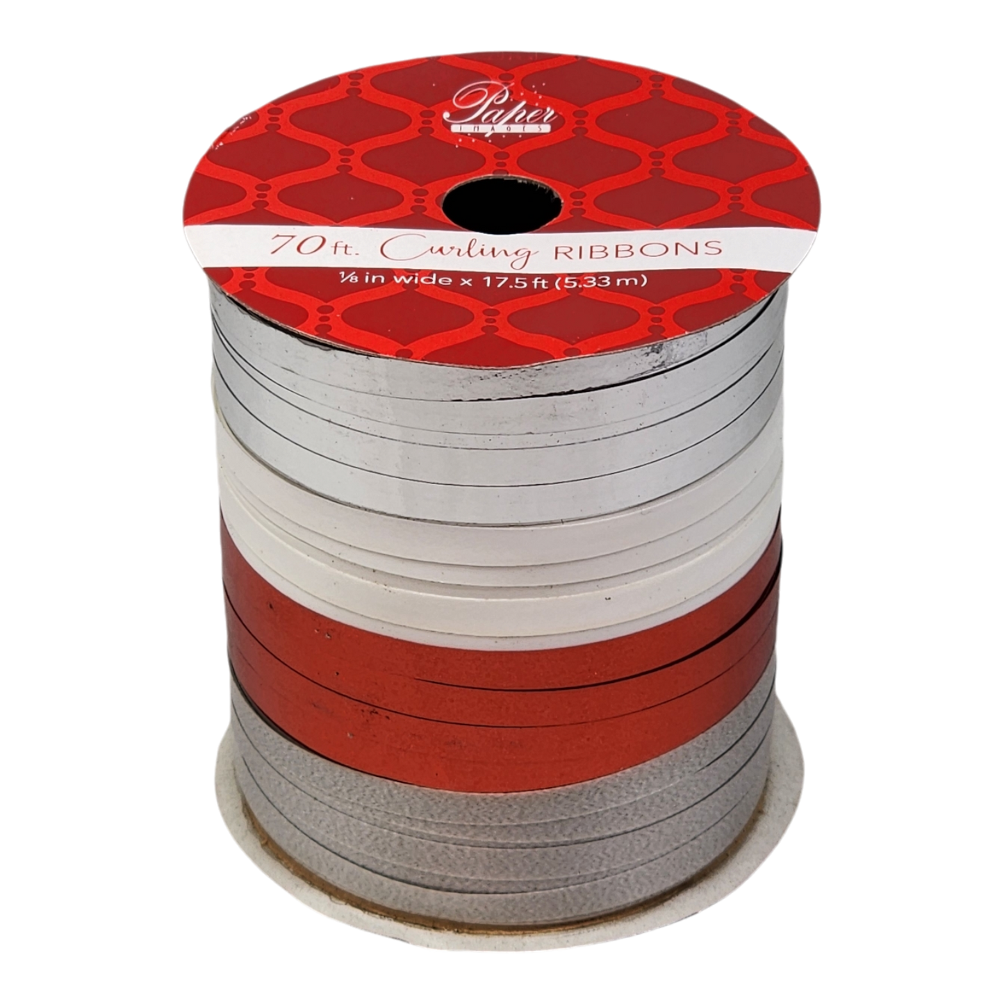1/8 Inch Curling Ribbon - 4 Colors - 17.5 Feet Each - Silver/Red/White
