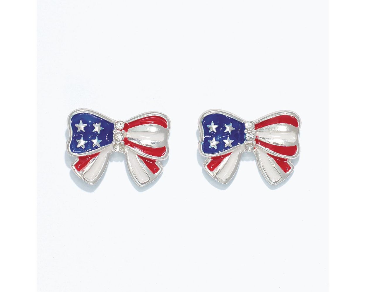 Patriotic Enamel Bow Earrings with Crystals