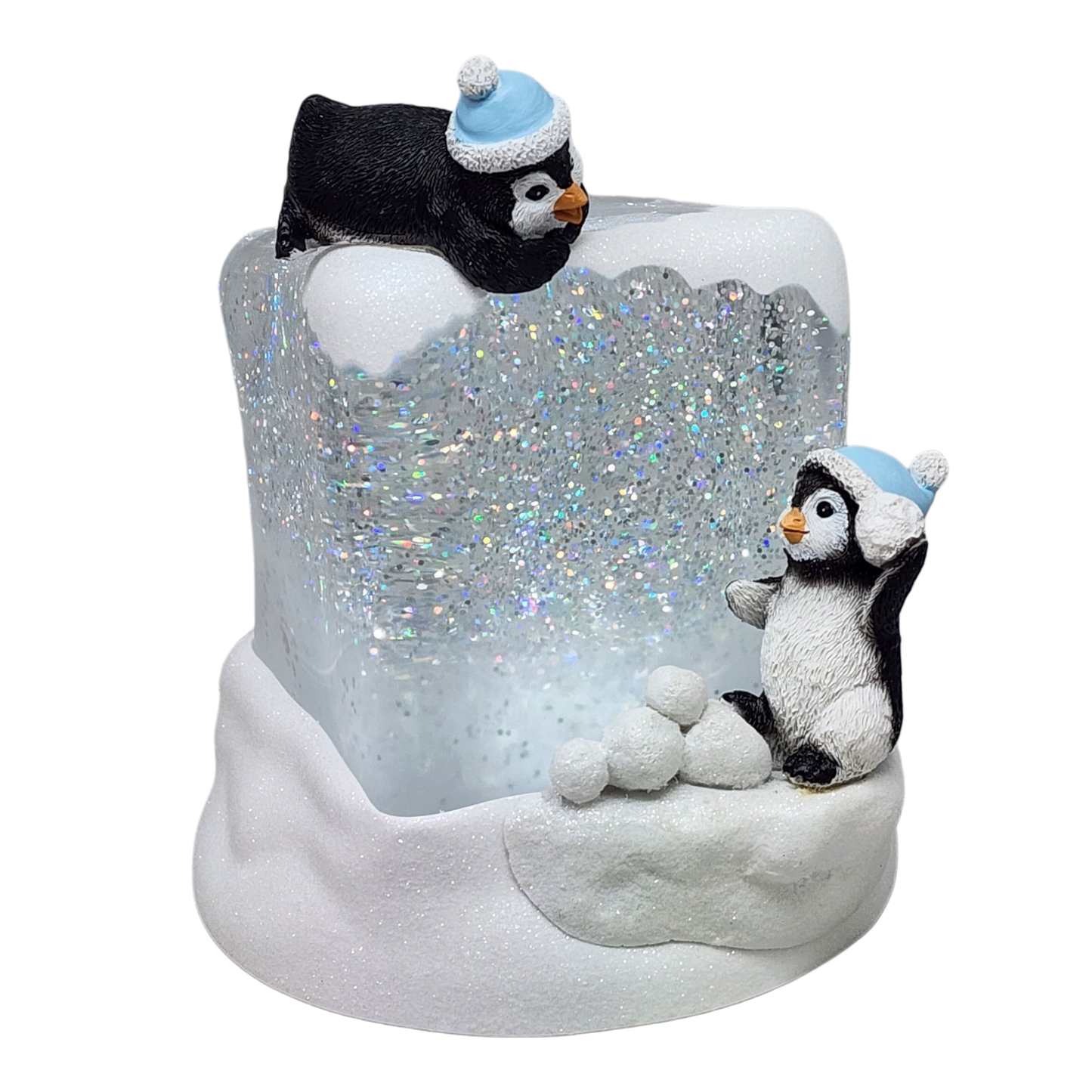 Lighted Swirl Snowglobe Cube with Penguins