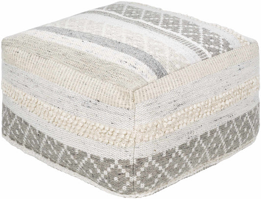 Geyser Woven White Gray Cotton Pouf - Clearance