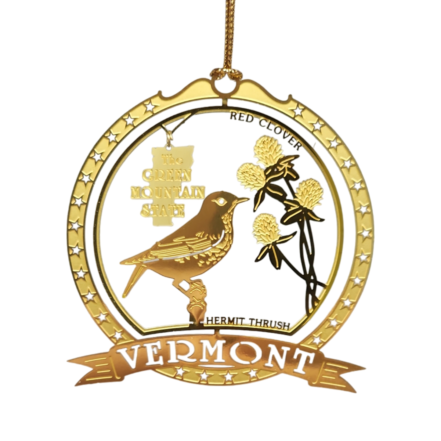 Solid Brass Ornament - Vermont State Bird / Flower