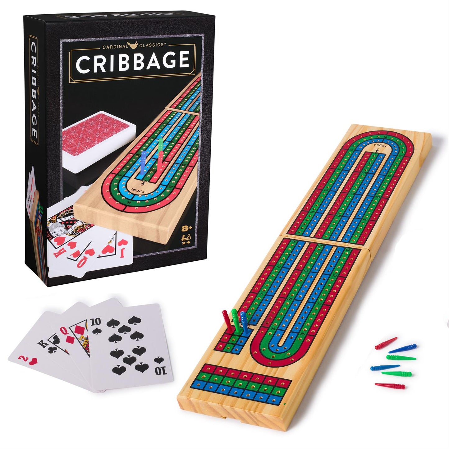 Classic Solid Wood Cribbage Board with Cards and Pegs
