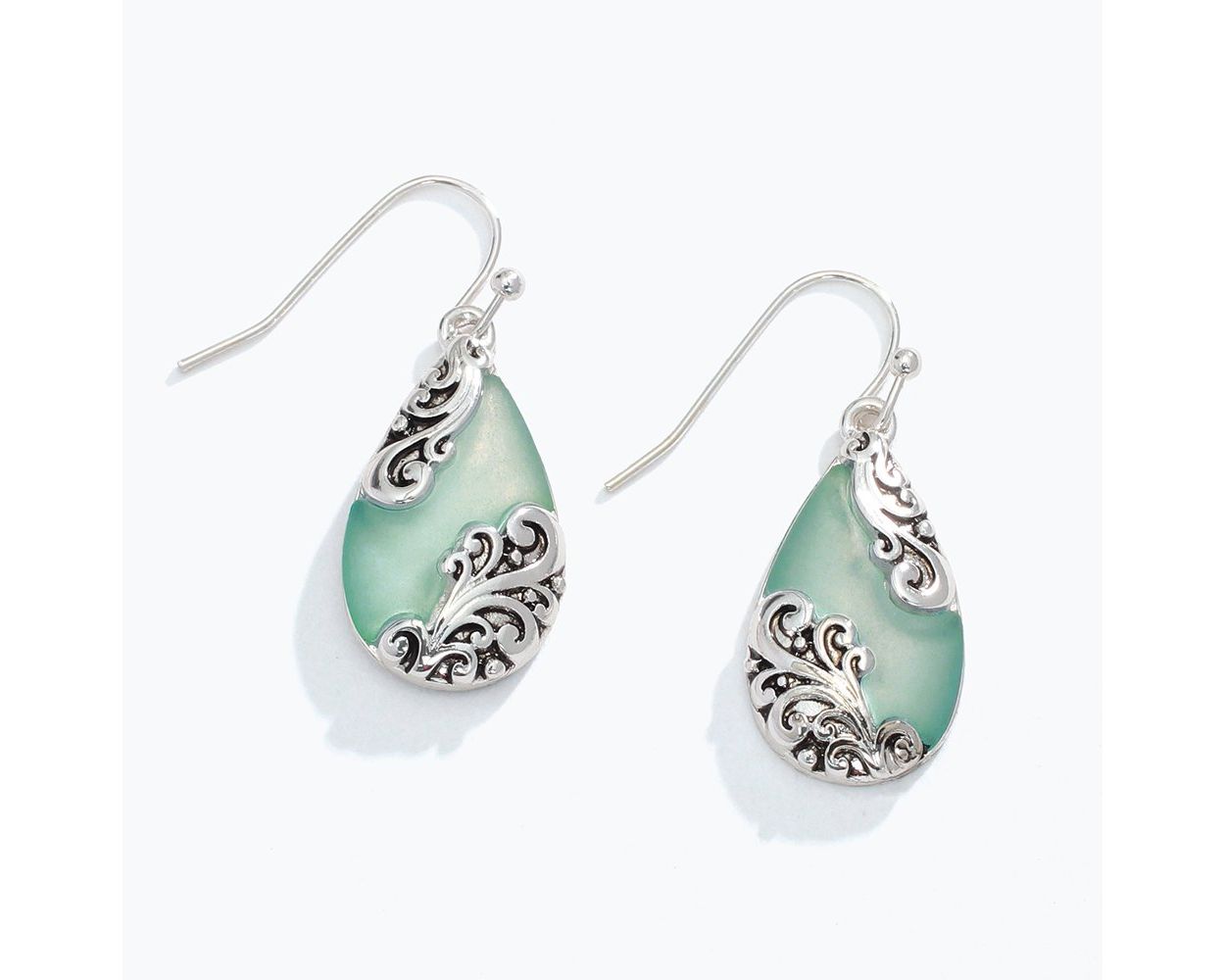 Caribbean Blue Teardrop Earrings with Silver Filigree