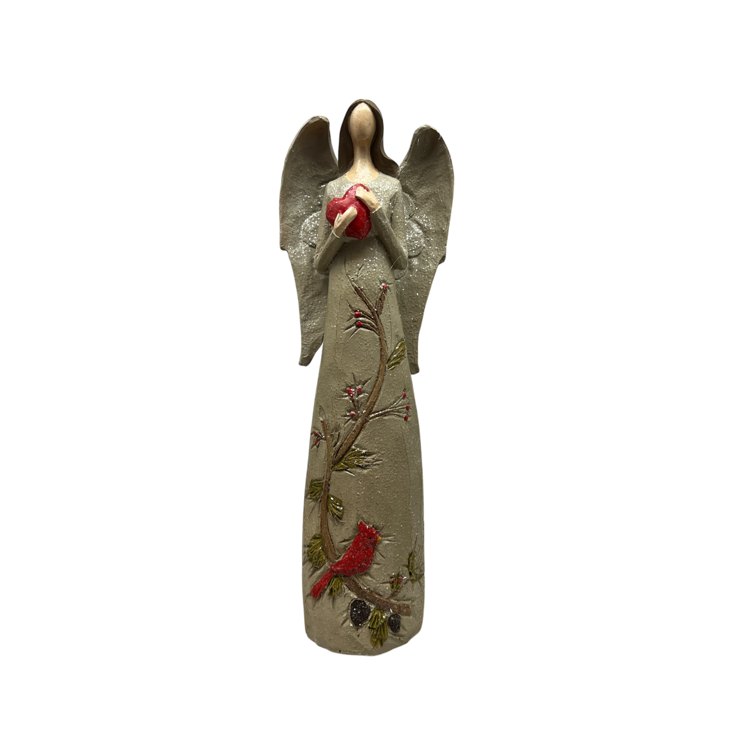 Cardinal And Heart Angel Figurine
