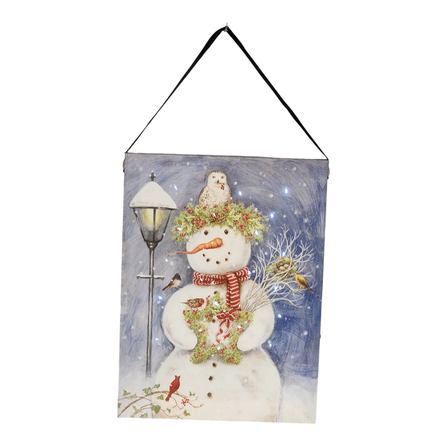 Fiber Optic Lighted Canvas Art - Lamppost Snowman
