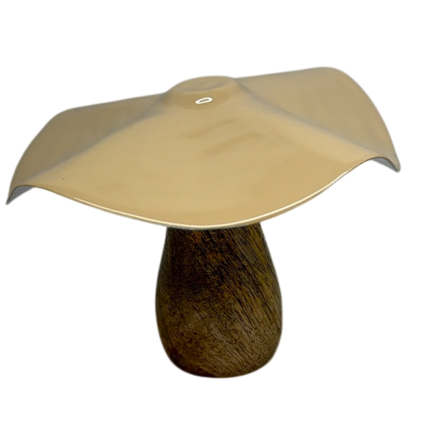 Metal and Mango Wood Mushroom  - Beige
