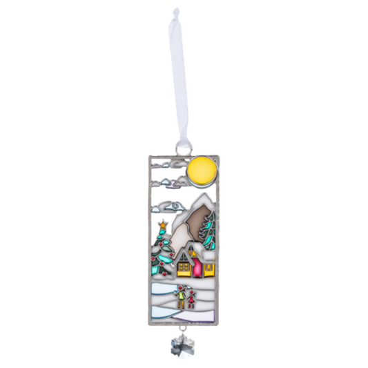 Winter Mountain Village Holiday Scene Ornament