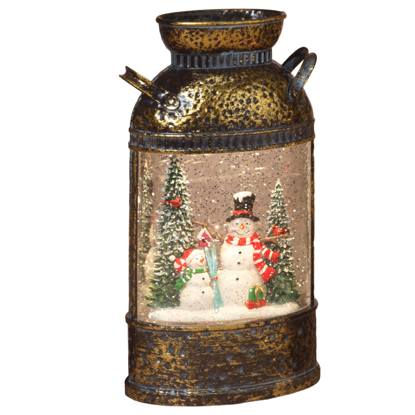 Lighted Spinning Water Globe Milk Can - Snowman