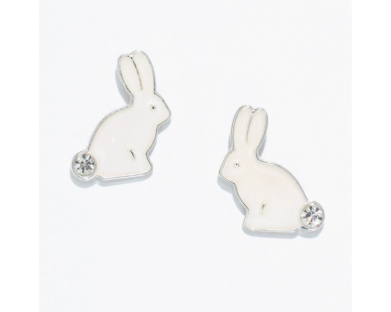 Enamel Bunny Earrings with Crystal Tails