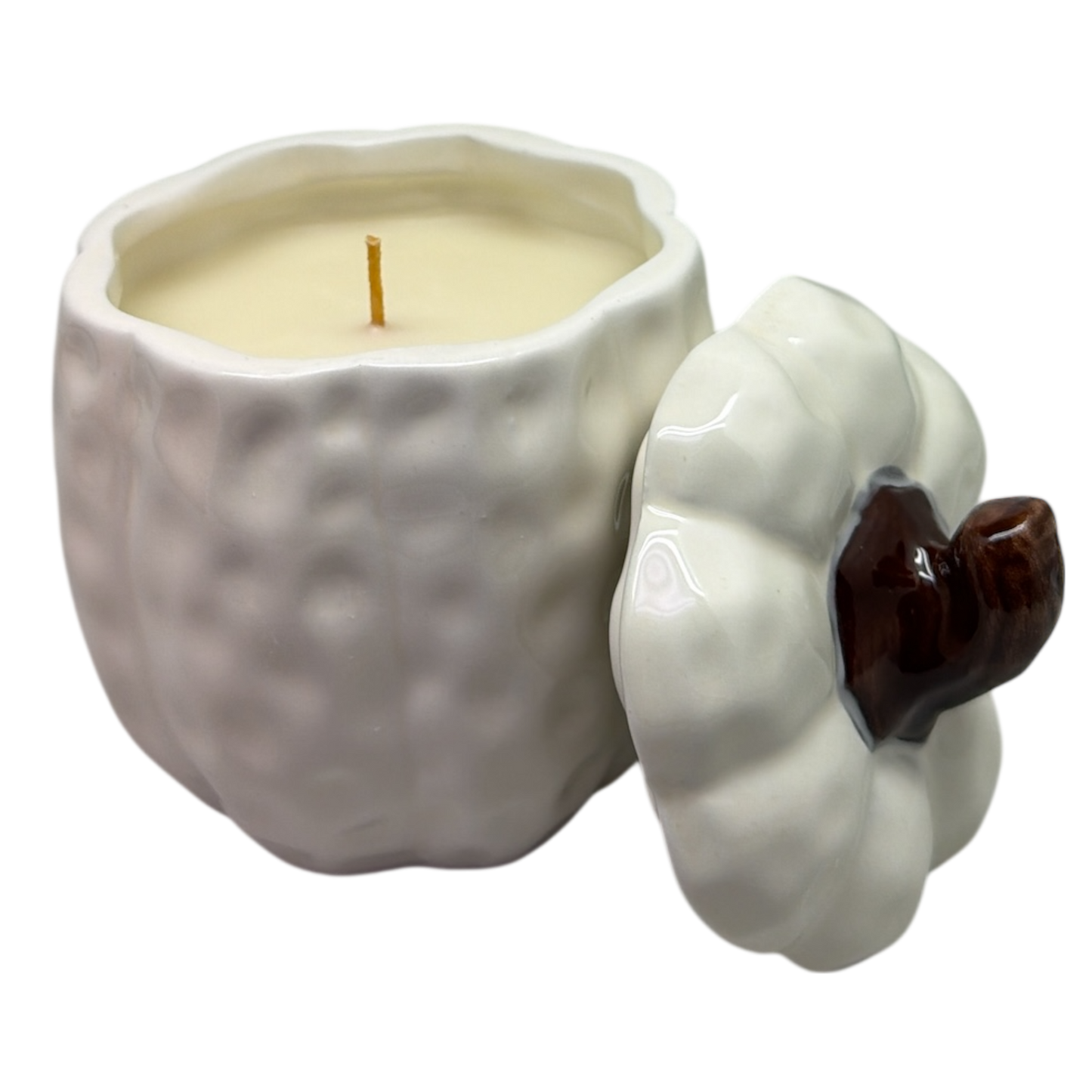 Covered Ceramic Pumpkin Jar Wax Candle - Cream