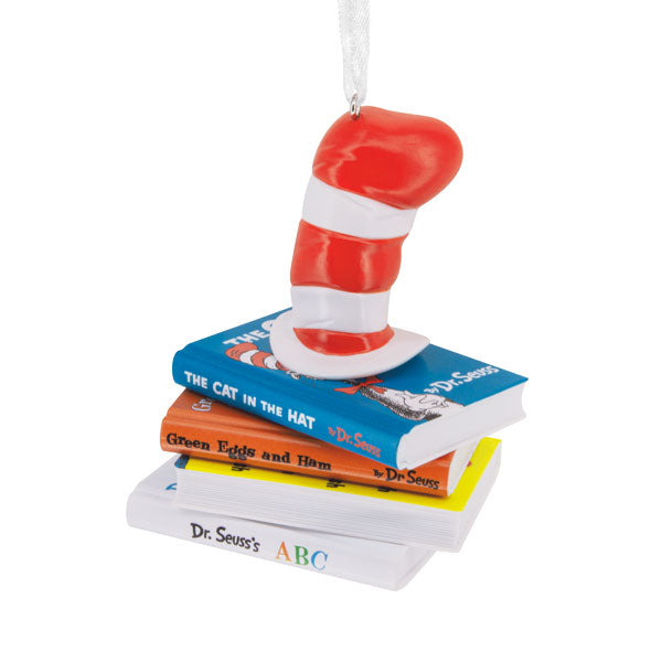 Dr. Seuss Hat on Books Christmas Ornament