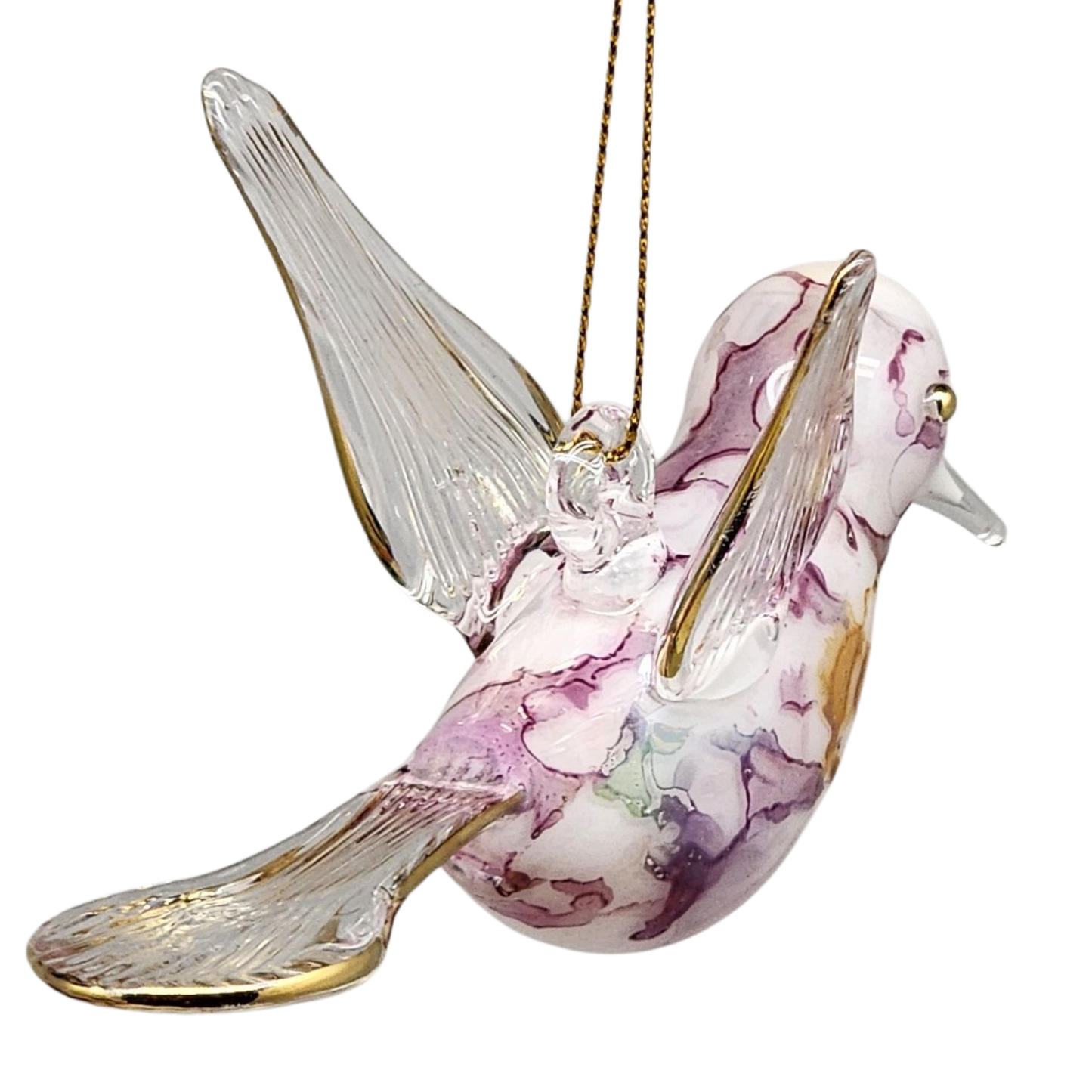 Blown Glass Hummingbird - Lilac Marble