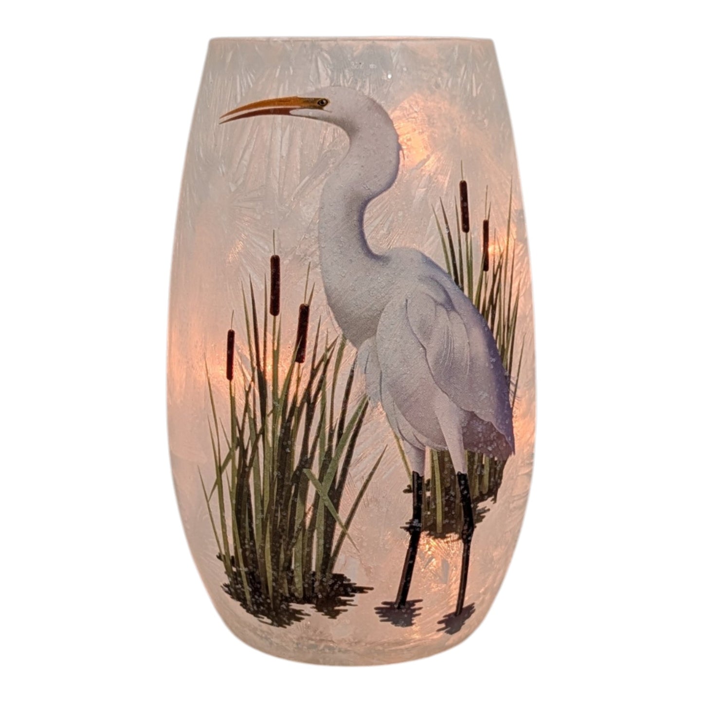 Frosted Glass Vase Lamp - Great Heron