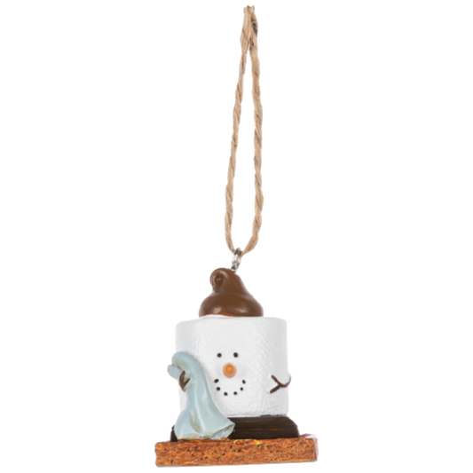 S'mores Baby in Blue: A Cozy Campfire Cherub Ornament