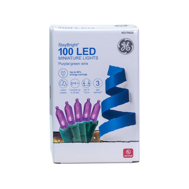 Purple LED String Lights - 100 Light - Green Wire