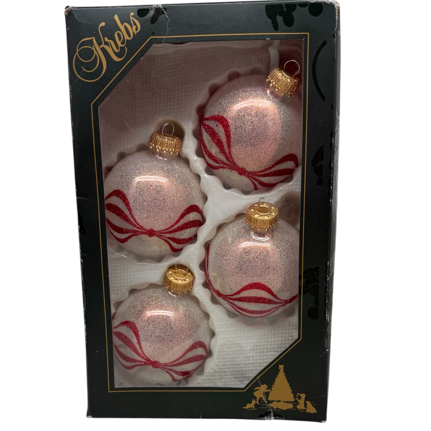 Christmas By Krebs 2 5/8 Glass Balls - Gold Caps - Snow Sparkle - 4 Pack
