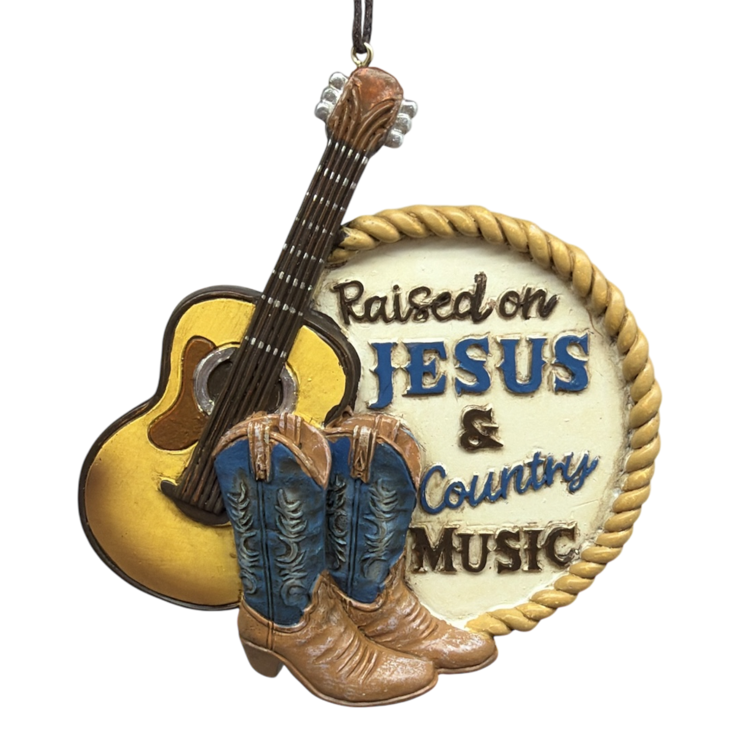 "Raised On Jesus and Country Music" Resin Ornament