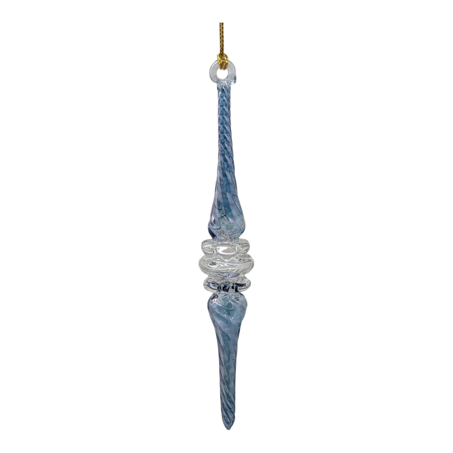 Outer Swirl Icicle Glass Ornaments - Blue - Clear Center