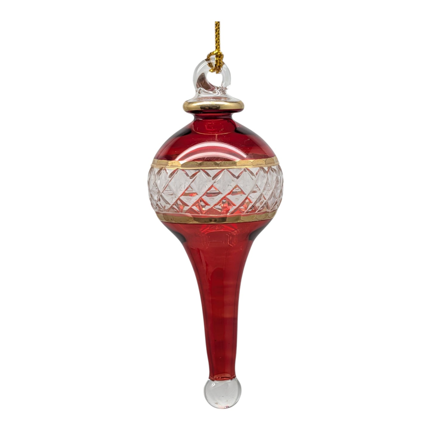 Lattice Glass Ornaments With Gold Accents - Red Stretched Teardrop
