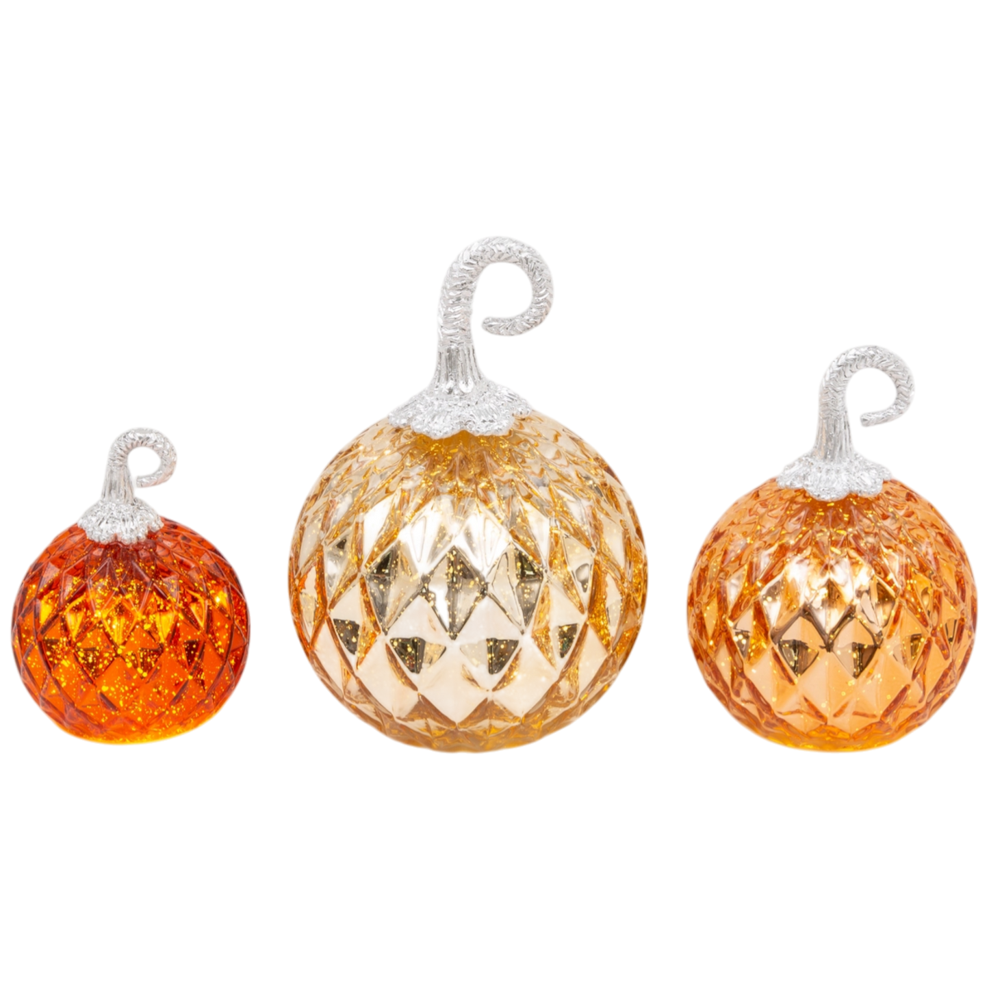 Lighted Handblown Mercury Glass Pumpkins - 3 Piece Set
