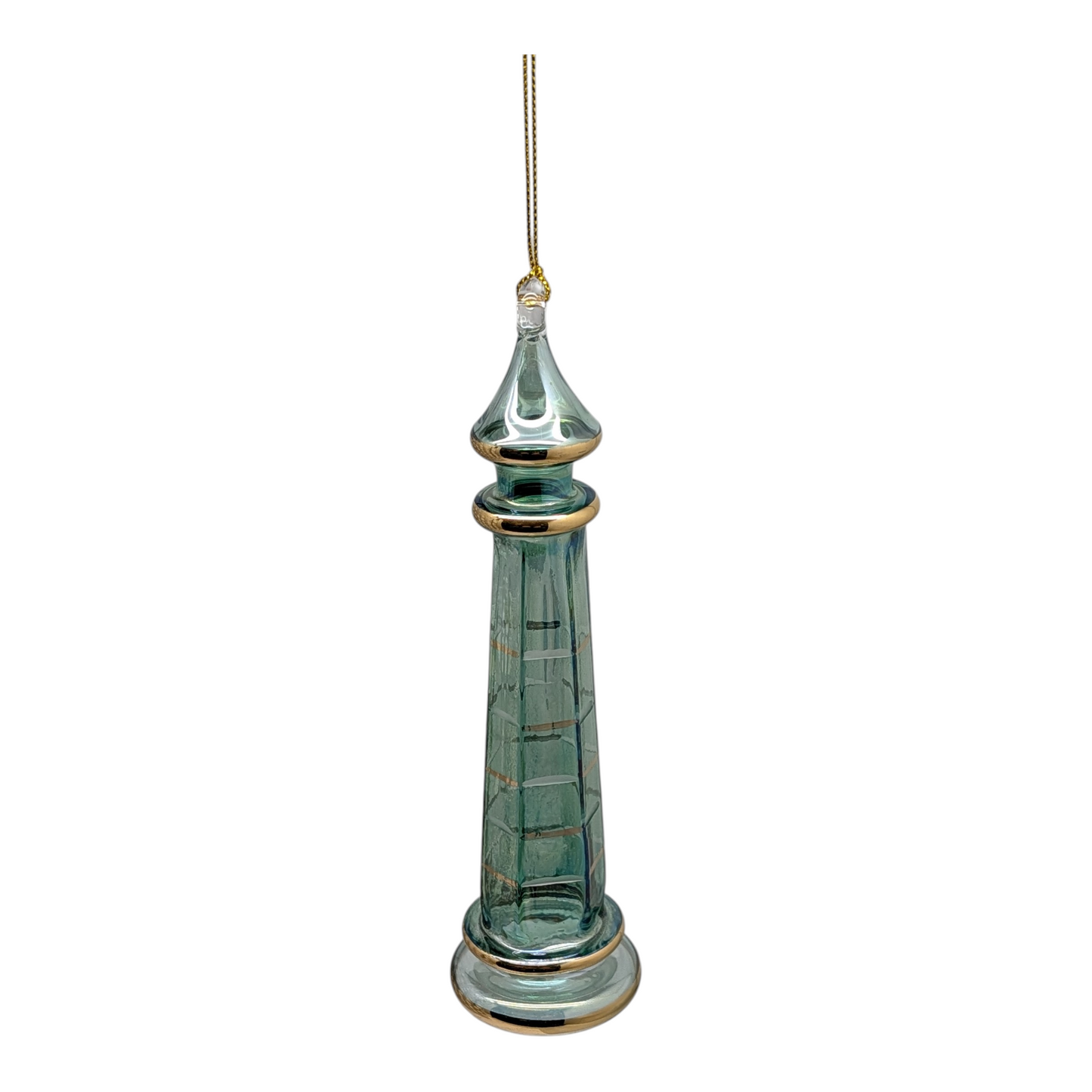 The Egyptian Glass Lighthouse Ornament - Beacon of Seafoam and Ocean Teal