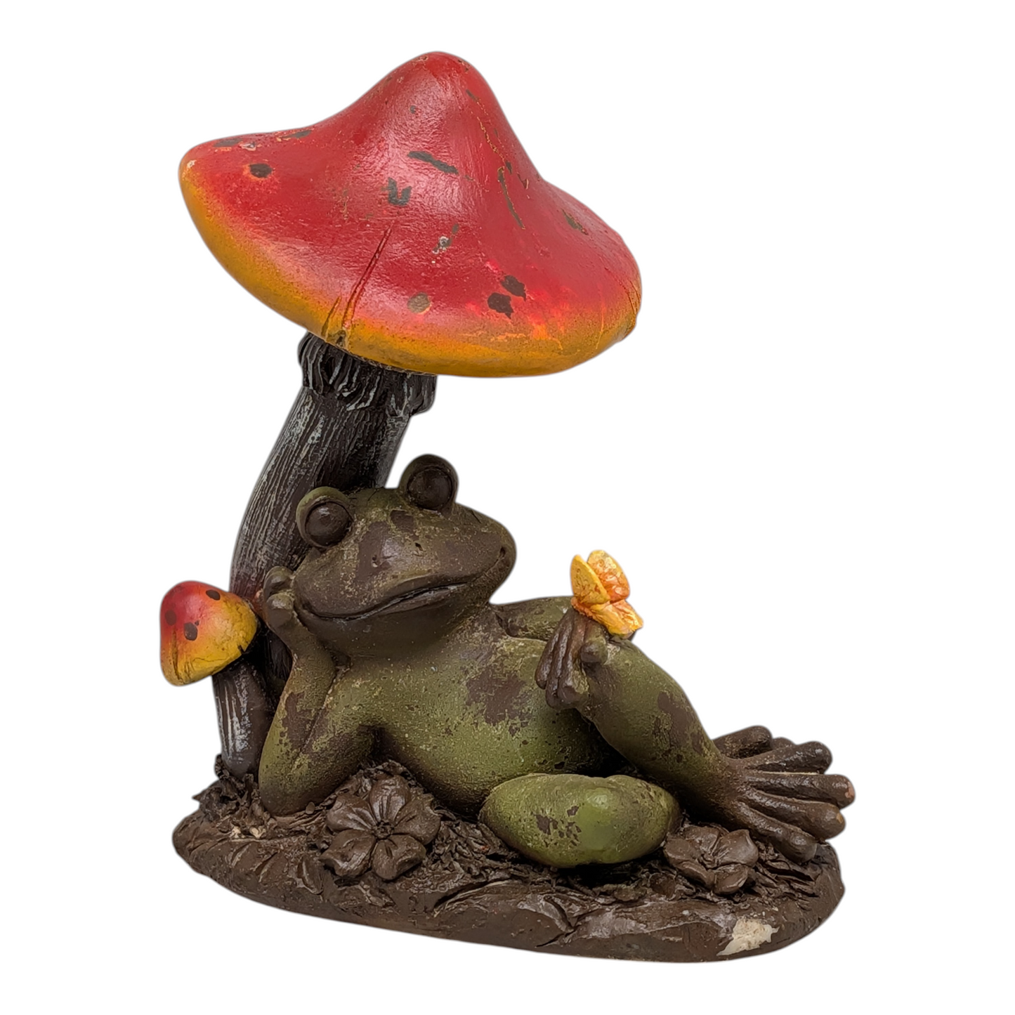 Resin Frog Laying under a Mushoom -