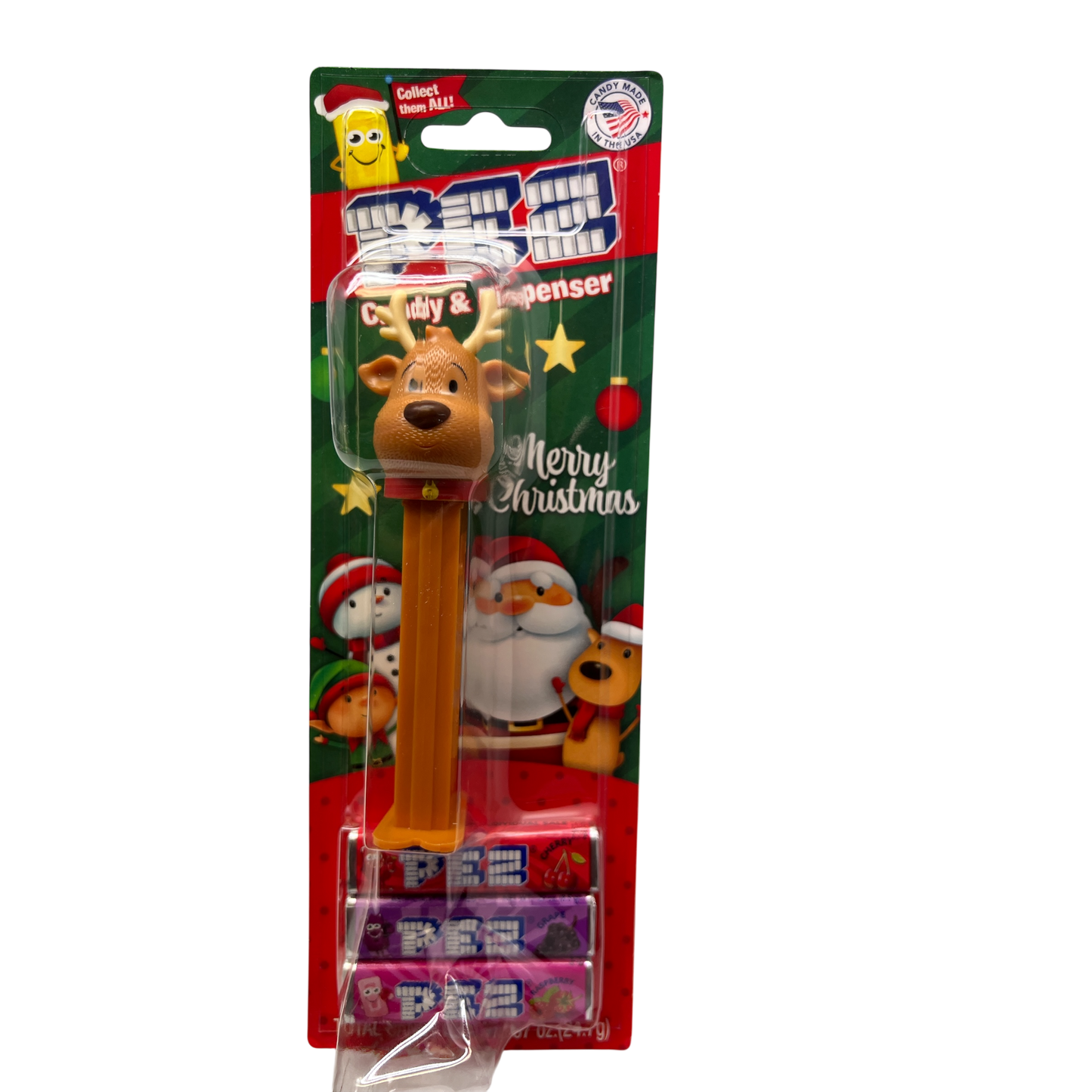 Christmas Pez Dispenser with 3 Rolls of Candy - Reindeer