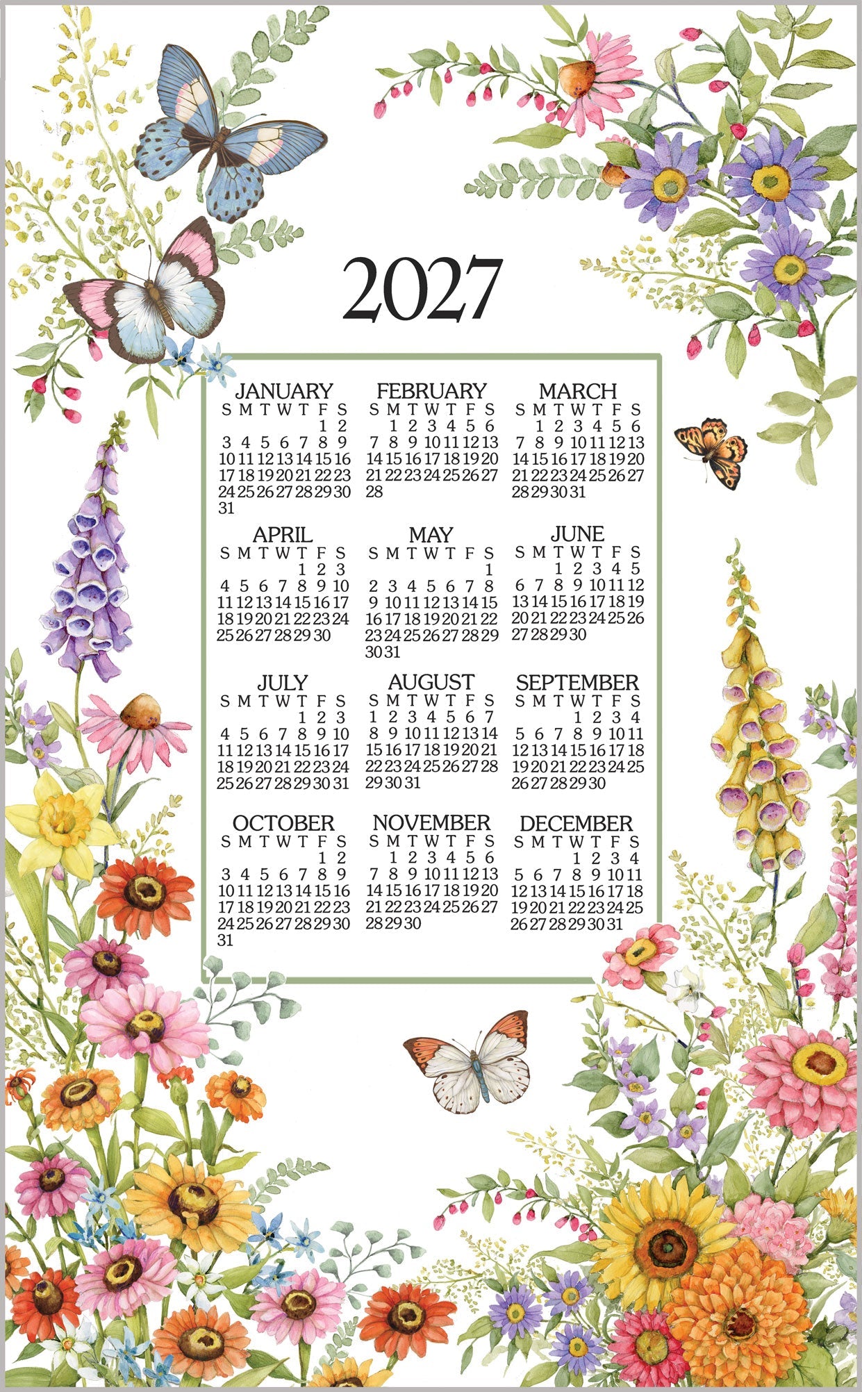 2027 Linen Calendar Towel - Garden Walk