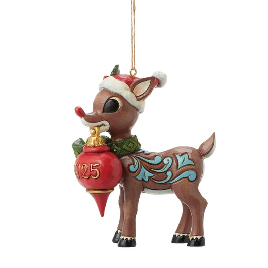 Rudolph with Oversized Ornament - Dated 2025