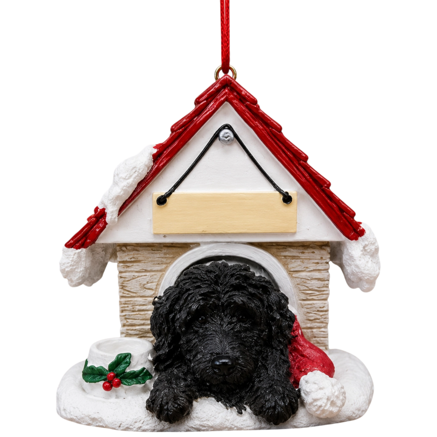 Ceramic Doghouse Ornament - Labradoodle - Dark