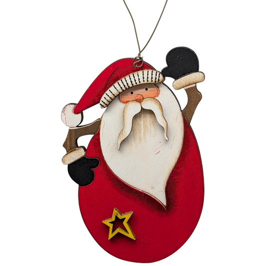 Saint Nick's Joyful Salute: Hand-Painted Plywood Ornament