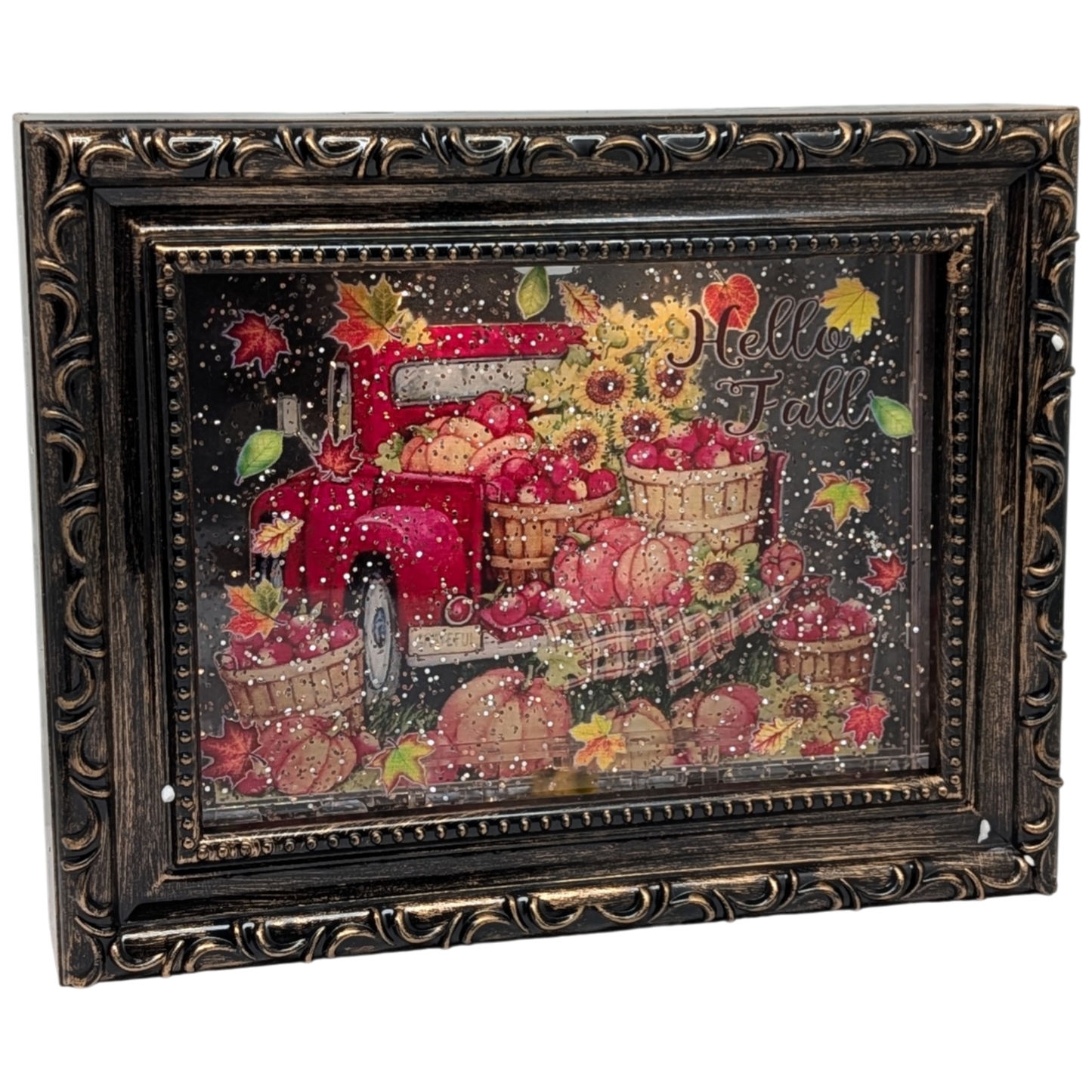 Lighted Spinning Water Globe Frame - Red Pickup Truck