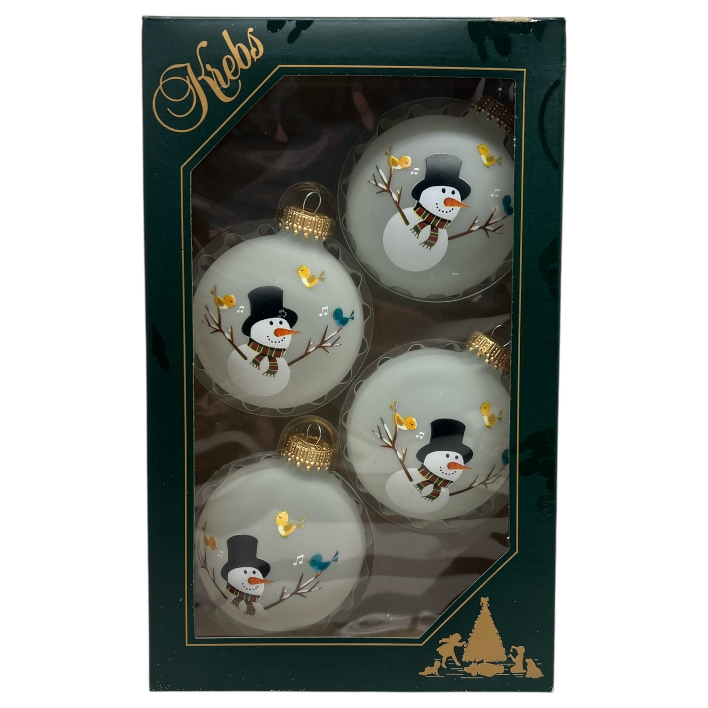 Krebs Value Glass Ball 4 pack - Snowman and Bluebird