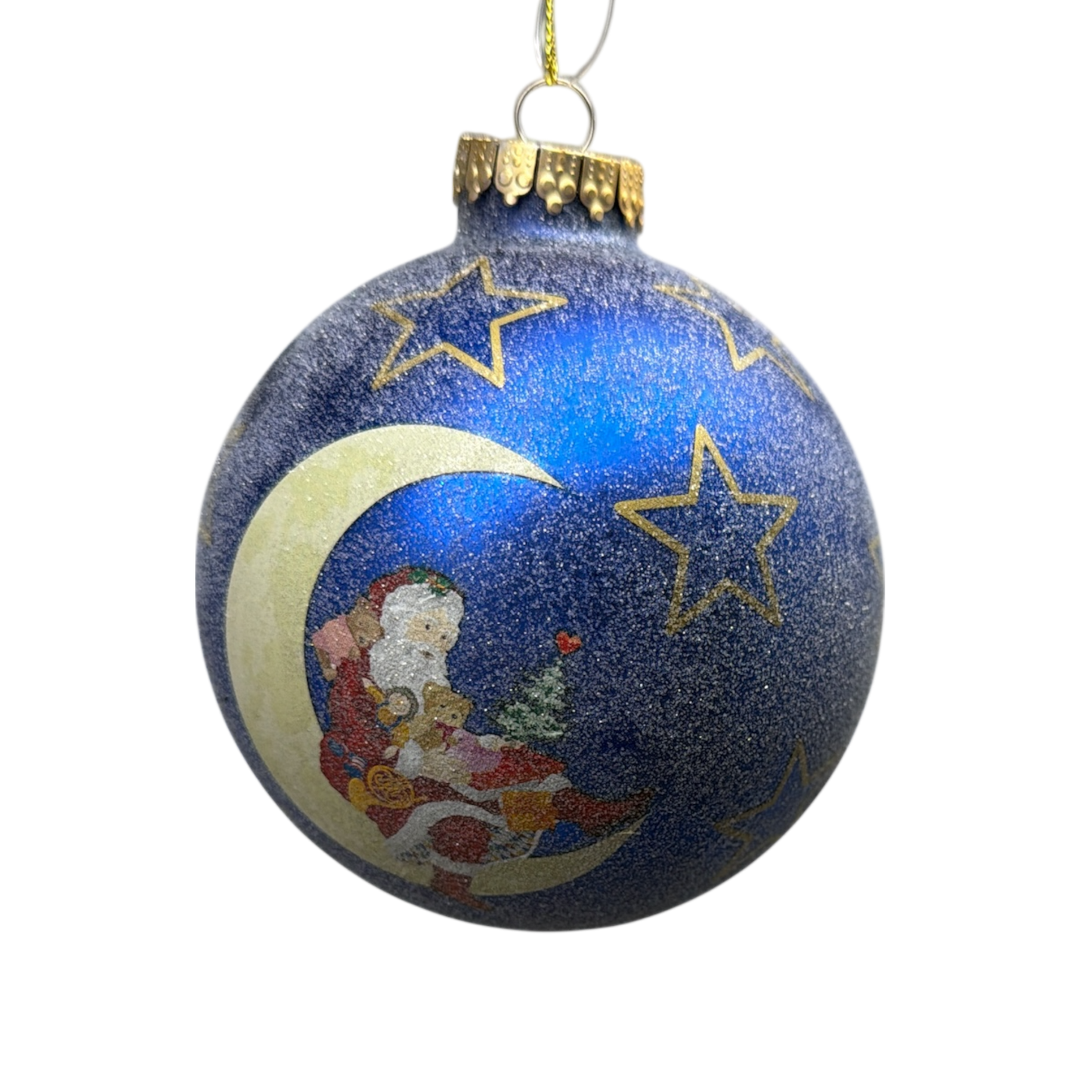 4-Inch Royal Velvet "Santa on the Moon" Glass Ornament