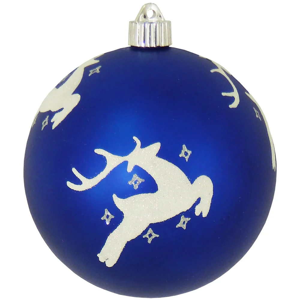 6" (150mm) Commercial Shatterproof Ball Ornament - Regal Blue with Reindeers