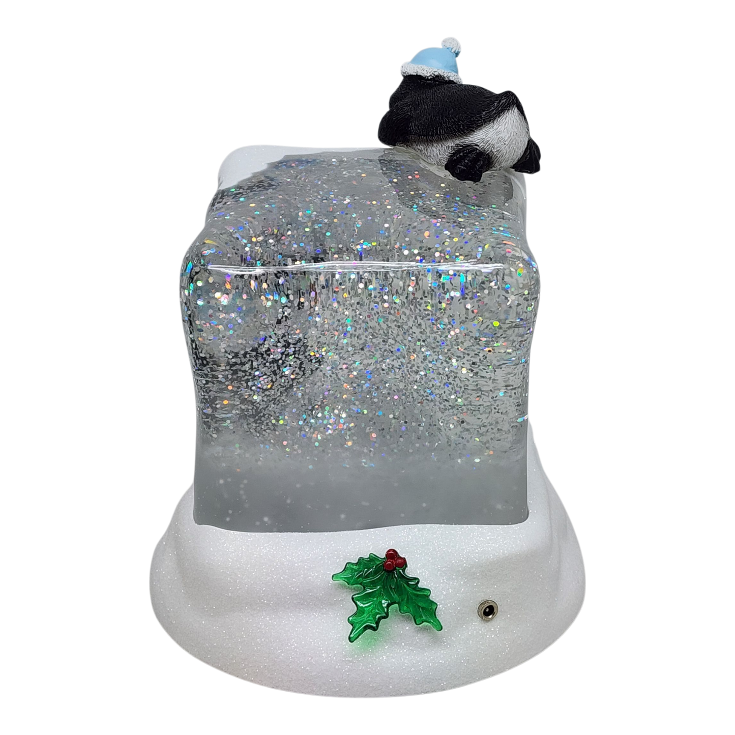 Lighted Swirl Snowglobe Cube with Penguins