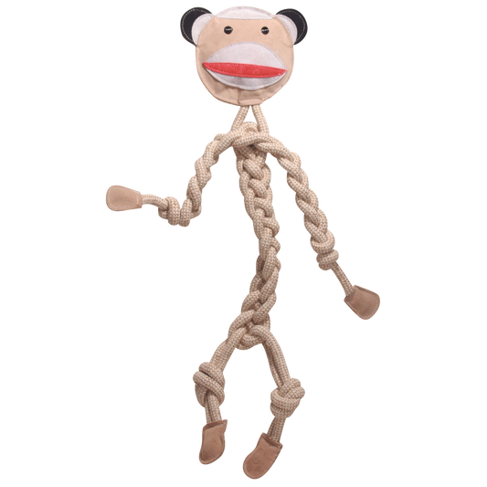 Stuey Sock Monkey Natural Rope Knottie® Dog Toy, Large (9mm rope diameter)