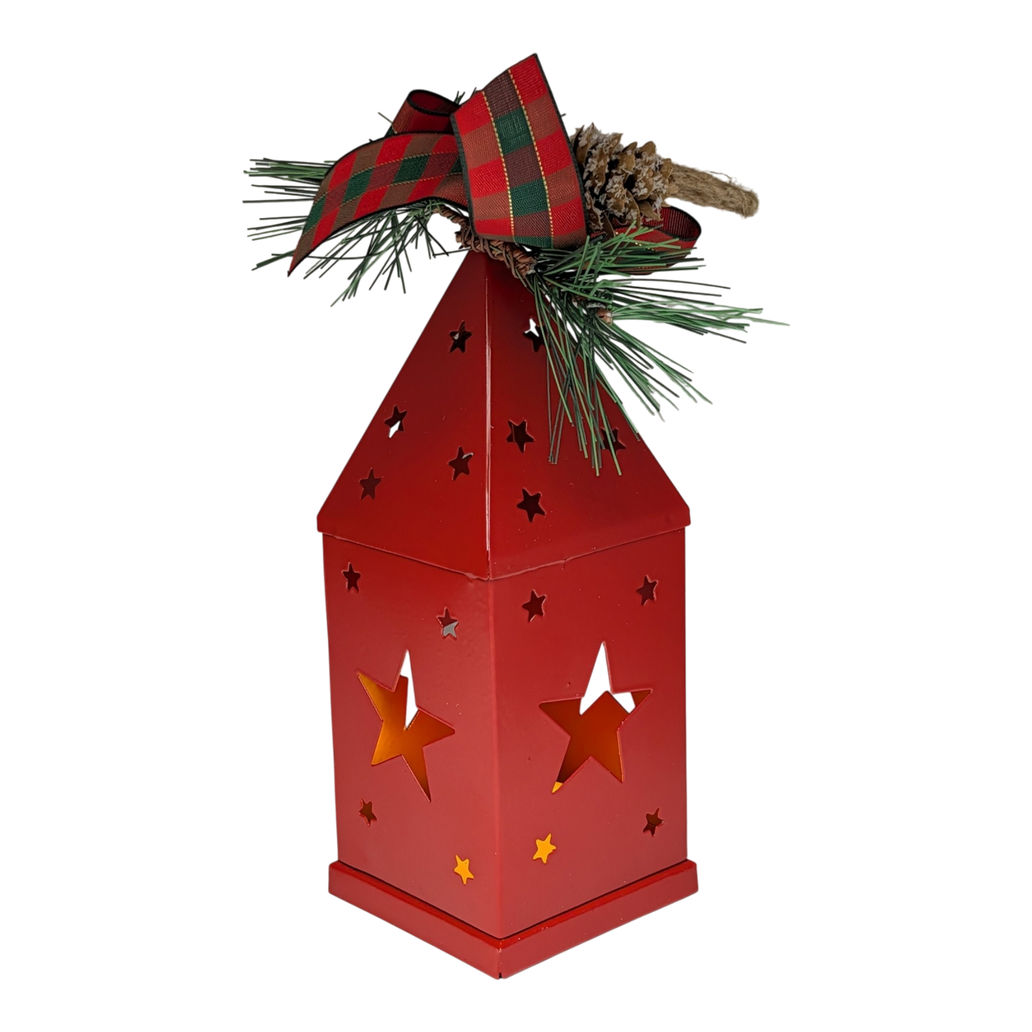 Punched-Tin Lighted Lantern - Red