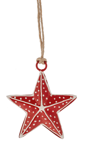 Mini Metal Star Ornament  - Red With White Dots