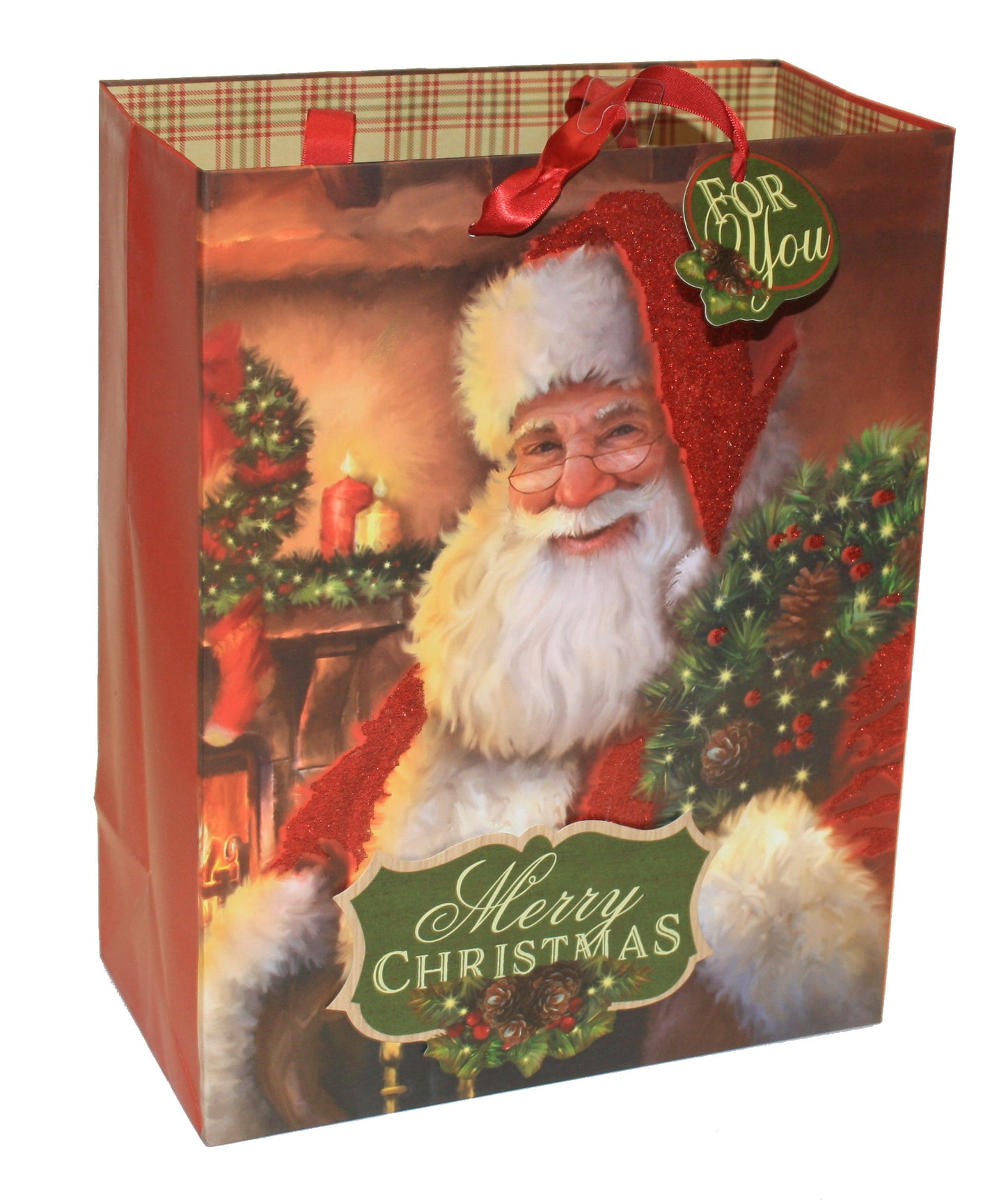 Traditional Large Handmade Gift Bags - Glittered Santa